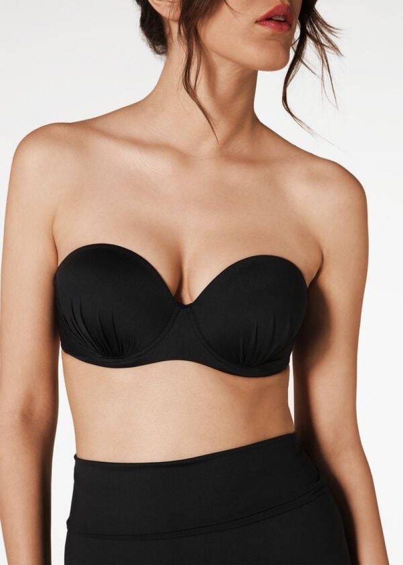 Calzedonia Indonesia Push-Up Bandeau Bikinioberteile Damen Schwarz | DE2416FM