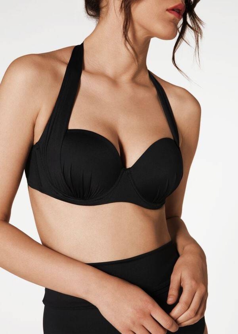 Calzedonia Indonesia Push-Up Bandeau Bikinioberteile Damen Schwarz | DE2416FM