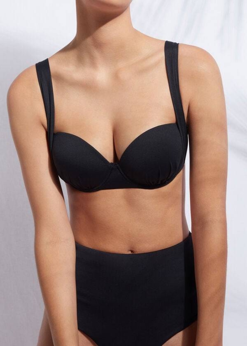 Calzedonia Indonesia Push-Up Bandeau Bikinioberteile Damen Schwarz | DE2416FM