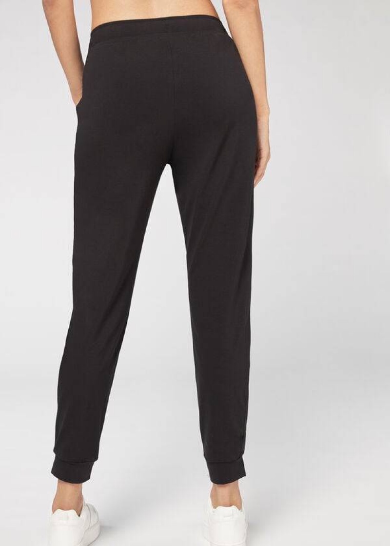 Calzedonia Jogger in Ultra Light Supima Baumwoll Leggings Damen Schwarz | DE1529BC