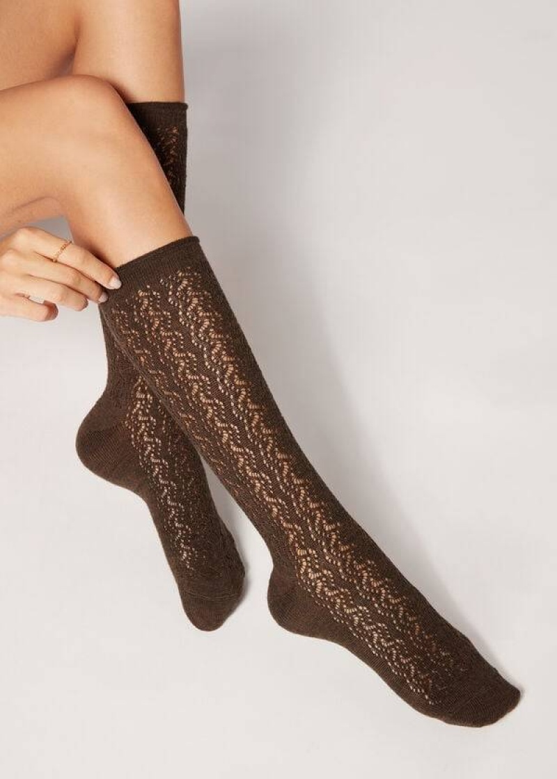 Calzedonia Knee High with Open Knit Wolle Long Socken Damen Braun | DE1949WY