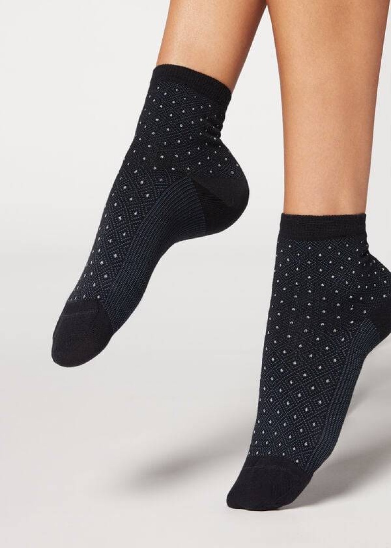 Calzedonia Kurzes Patterned Socken Damen Blau | DE1681ZG