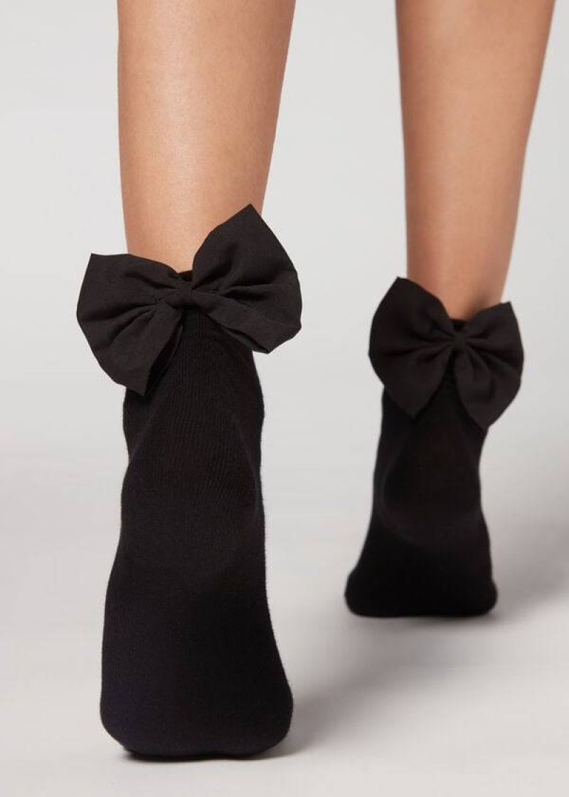 Calzedonia Kurzes with Bow Socken Damen Schwarz | DE1670OR