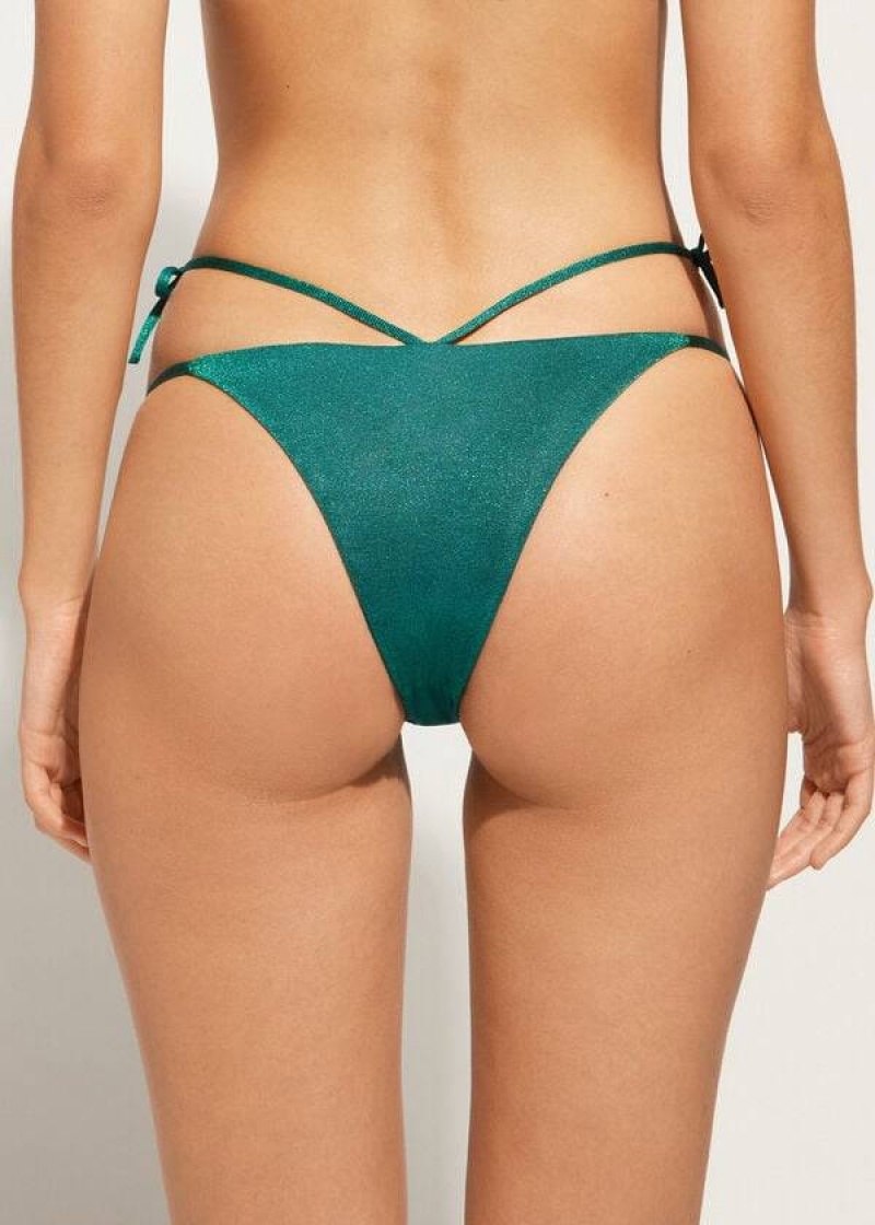 Calzedonia Lamé Brazilian Side String Hollywood Bikinihosen Damen Grün | DE2705TV