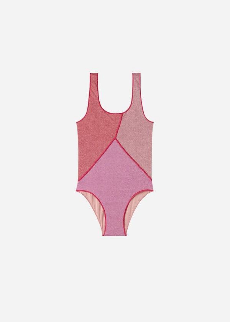 Calzedonia Lamé One Piece Lisbona Badeanzüge Kinder Rosa | DE1150OR