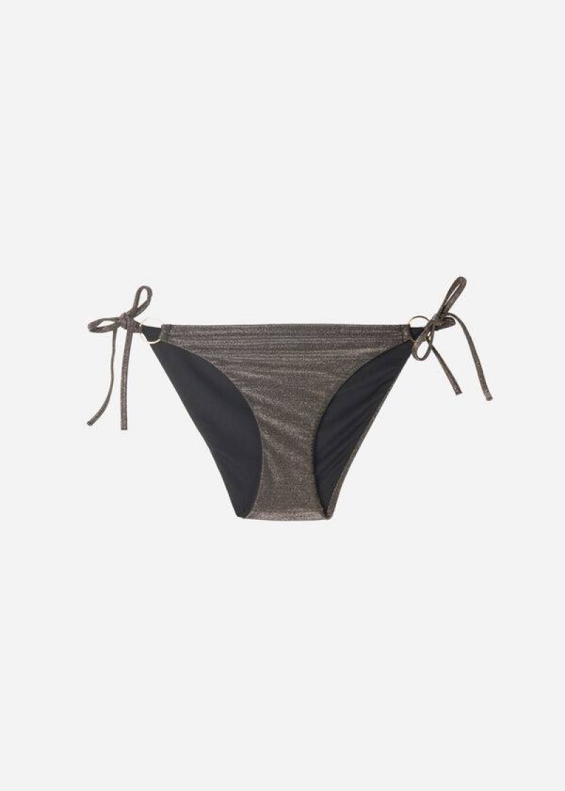 Calzedonia Lamé String Hollywood Bikinihosen Damen Schwarz | DE2701OR