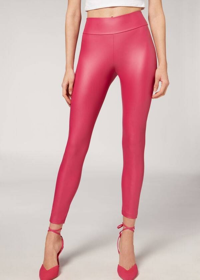 Calzedonia Leder Effect Leggings Damen Rosa | DE1527CE