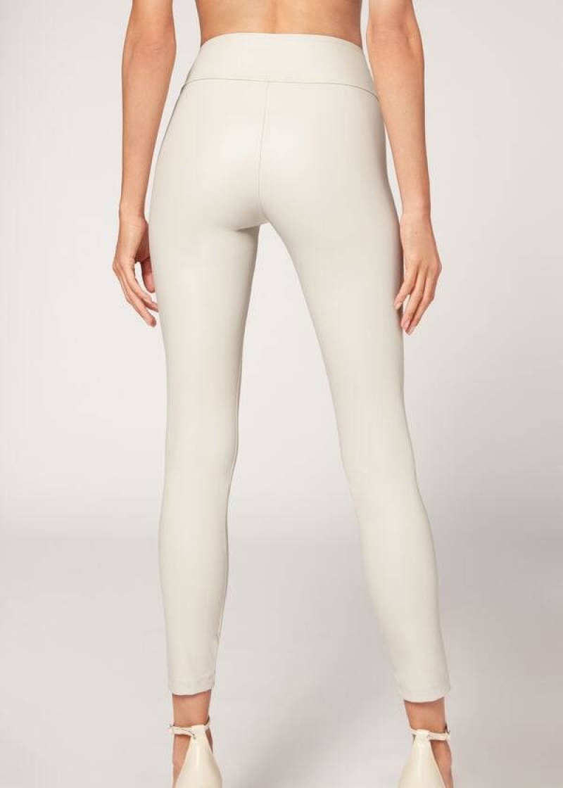 Calzedonia Leder Effect Leggings Damen Weiß | DE1526XF