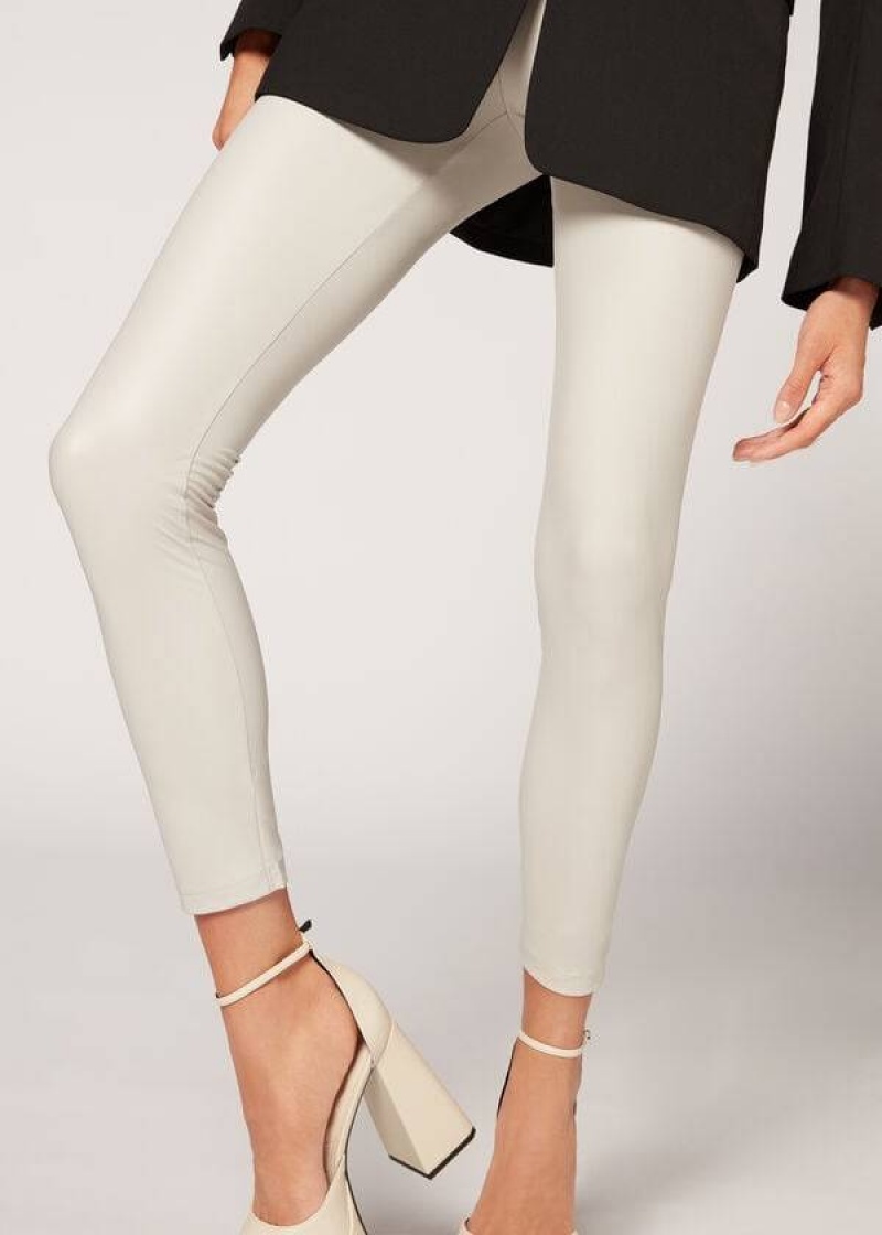 Calzedonia Leder Effect Leggings Damen Weiß | DE1526XF