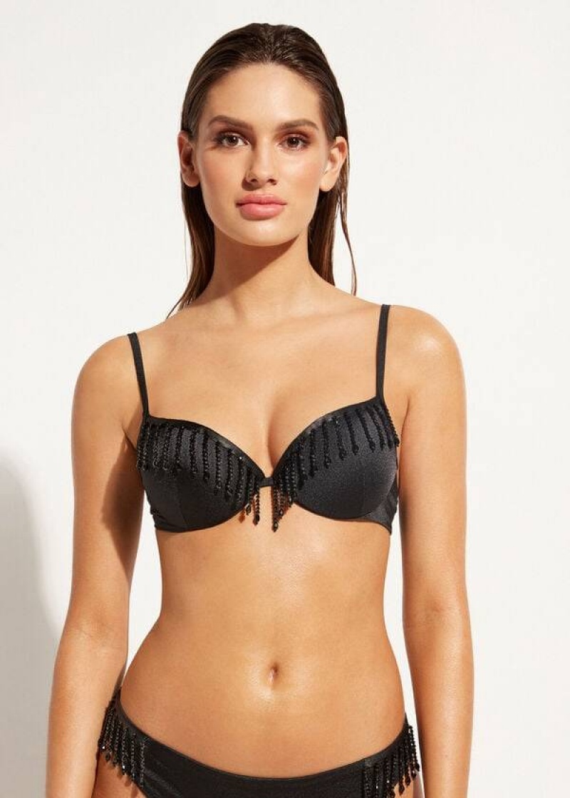 Calzedonia Lightly Gepolstert Push-up Taipei Bikinioberteile Damen Schwarz | DE2414HK