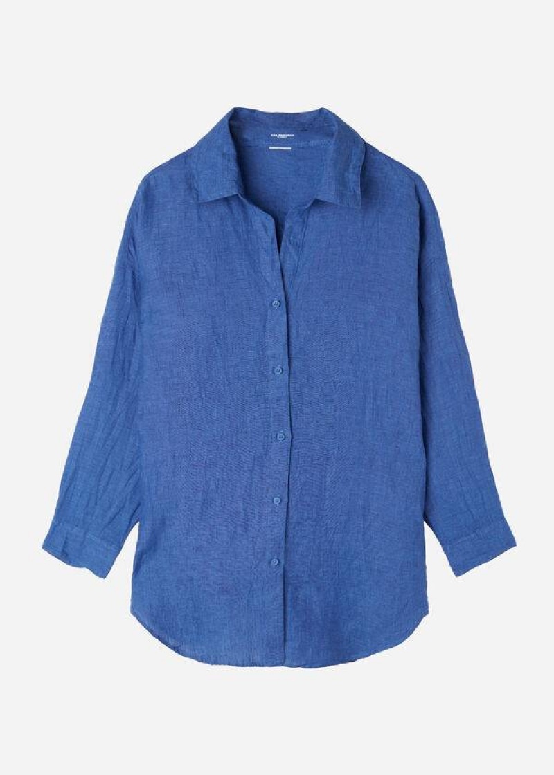 Calzedonia Linen Shirt Cover-Ups Damen Blau | DE2100VD