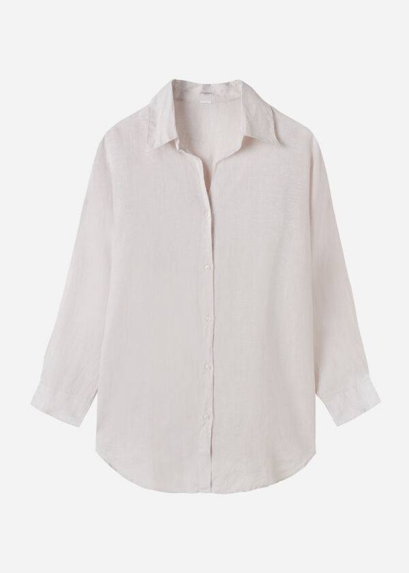 Calzedonia Linen Shirt Cover-Ups Damen Beige | DE2094JJ