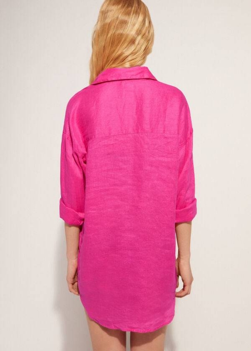 Calzedonia Linen Shirt Cover-Ups Damen Rosa | DE2095KI