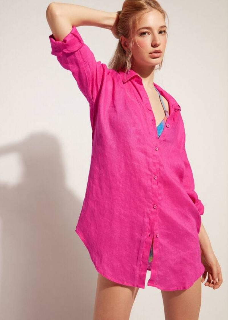 Calzedonia Linen Shirt Cover-Ups Damen Rosa | DE2095KI