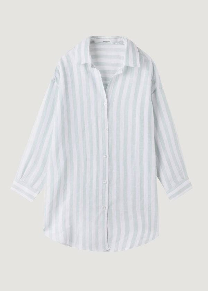 Calzedonia Linen Shirt Cover-Ups Damen Türkis Weiß | DE2104QZ