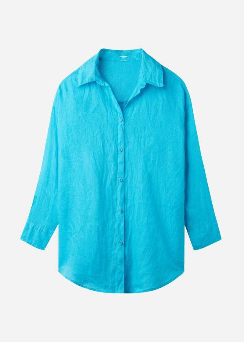 Calzedonia Linen Shirt Cover-Ups Damen Türkis Grün | DE2097ZG