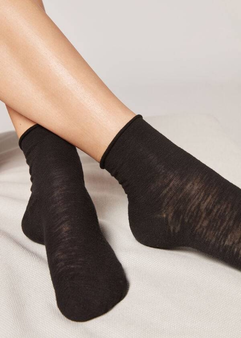 Calzedonia Linen and Viscose Kurzes Socken Damen Schwarz | DE1745YU