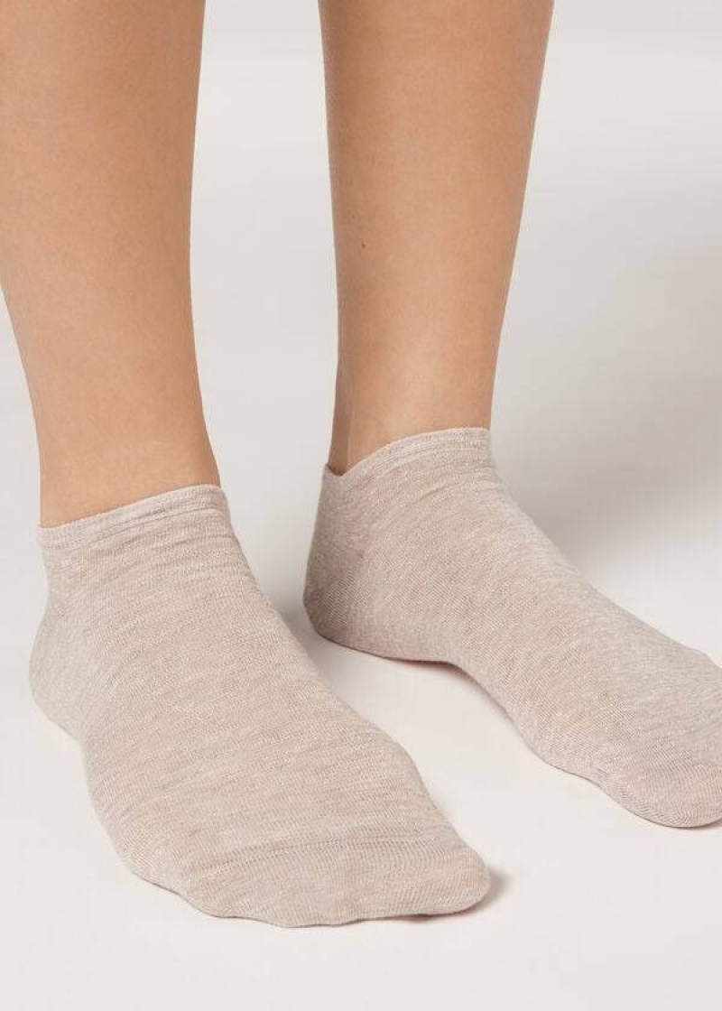 Calzedonia Linen and Viscose No-show Socken Damen Beige | DE1896QZ