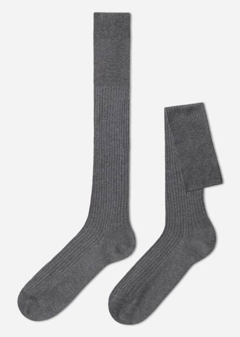 Calzedonia Lisle Thread Gerippt Long Socken Herren Grau | DE1440DN