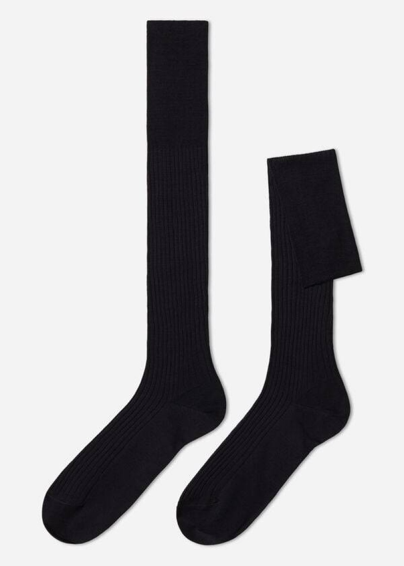 Calzedonia Lisle Thread Gerippt Long Socken Herren Navy Grau | DE1436OR