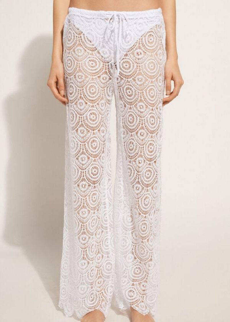 Calzedonia Long Crochet Pants Cover-Ups Damen Weiß | DE2059IS