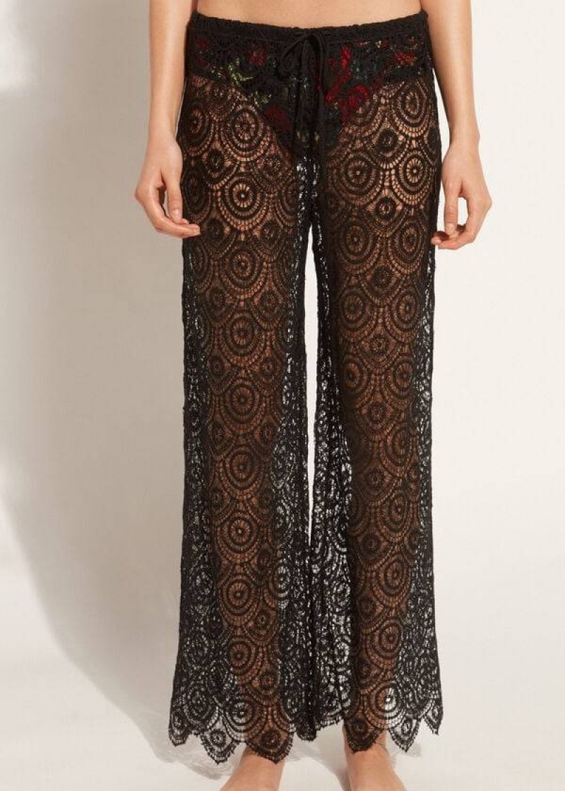 Calzedonia Long Crochet Pants Cover-Ups Damen Schwarz | DE2058UT