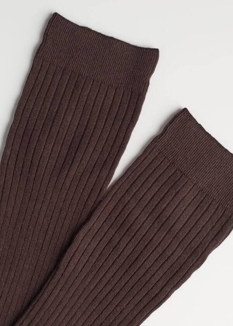 Calzedonia Long Gerippt Cashmere Socken Damen Braun | DE1946NB