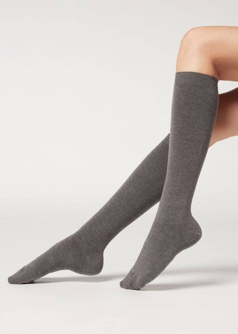 Calzedonia Long with Cashmere Socken Damen Grau | DE1941ZG