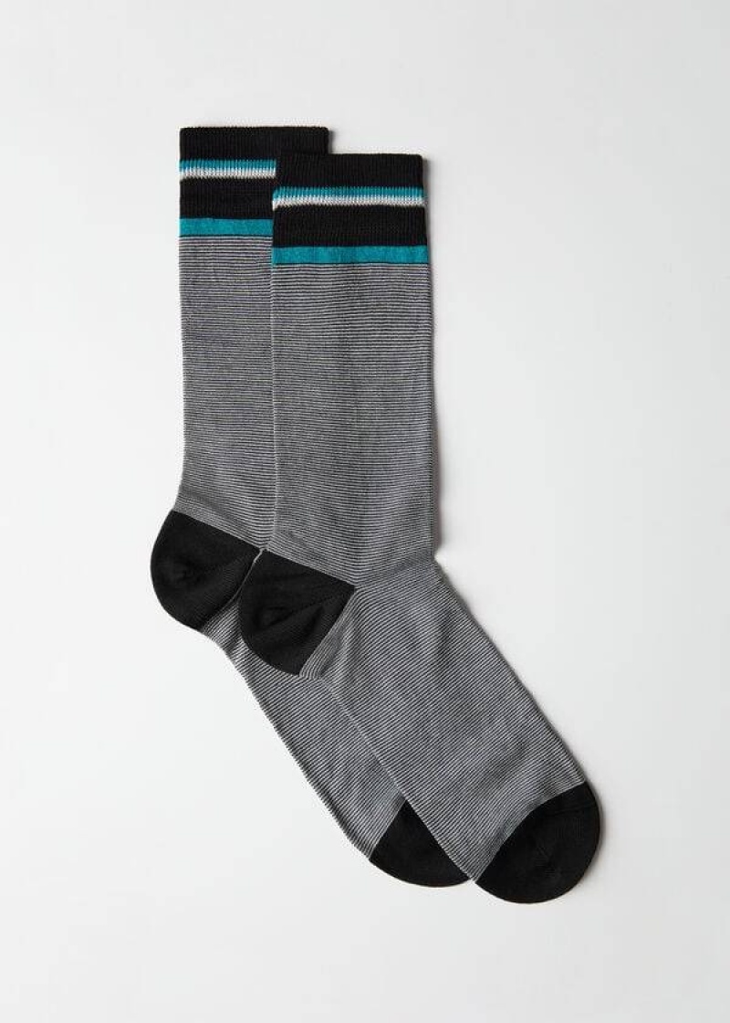 Calzedonia Micro Gestreift Crew Socken Herren Schwarz Grau | DE1336DN