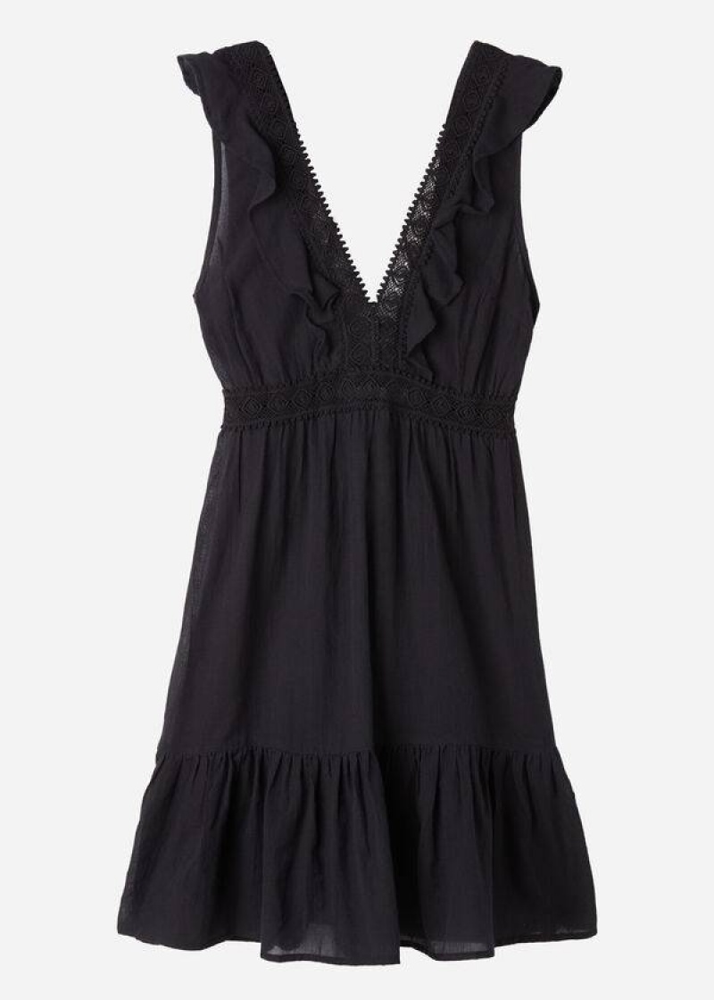 Calzedonia Mini Kleider with Ruffle and Passementerie Cover-Ups Damen Schwarz | DE2085IS