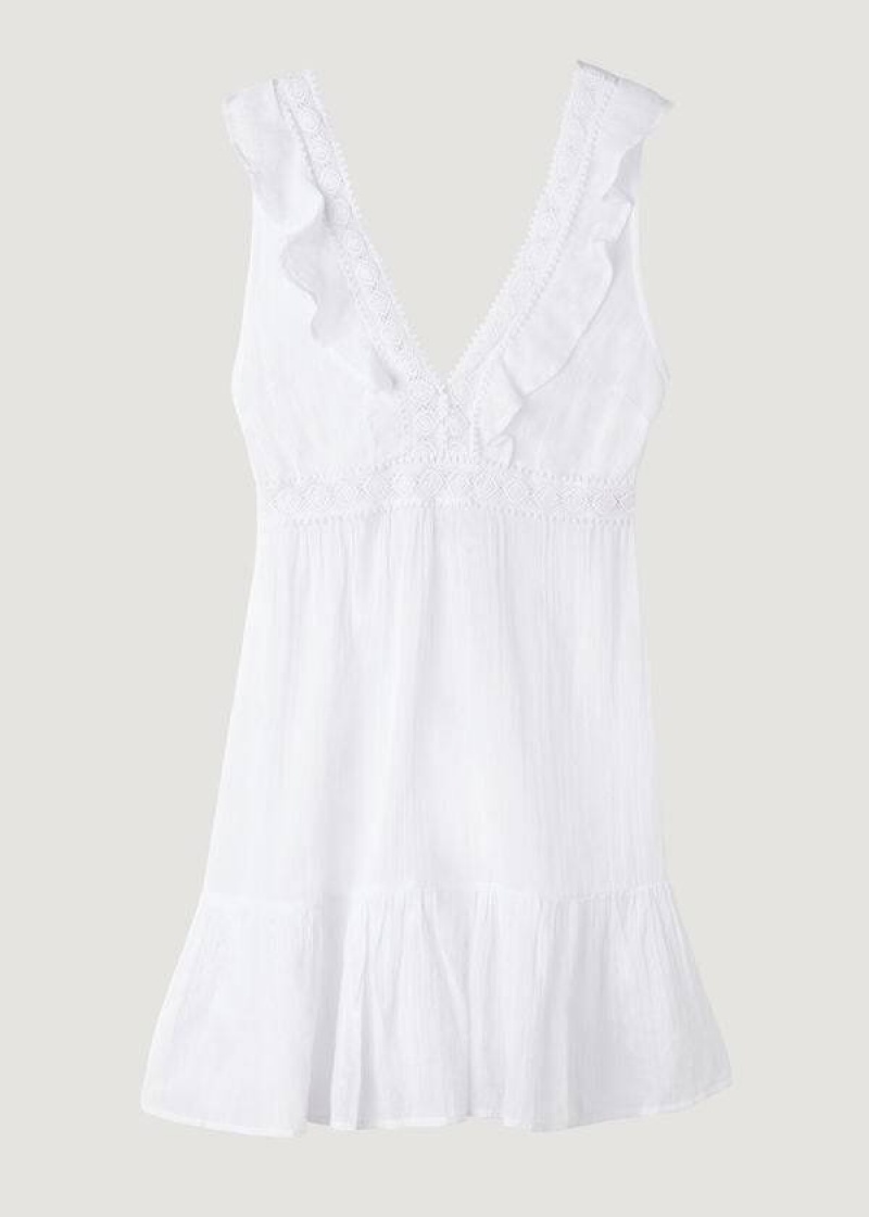 Calzedonia Mini Kleider with Ruffle and Passementerie Cover-Ups Damen Weiß | DE2084UT