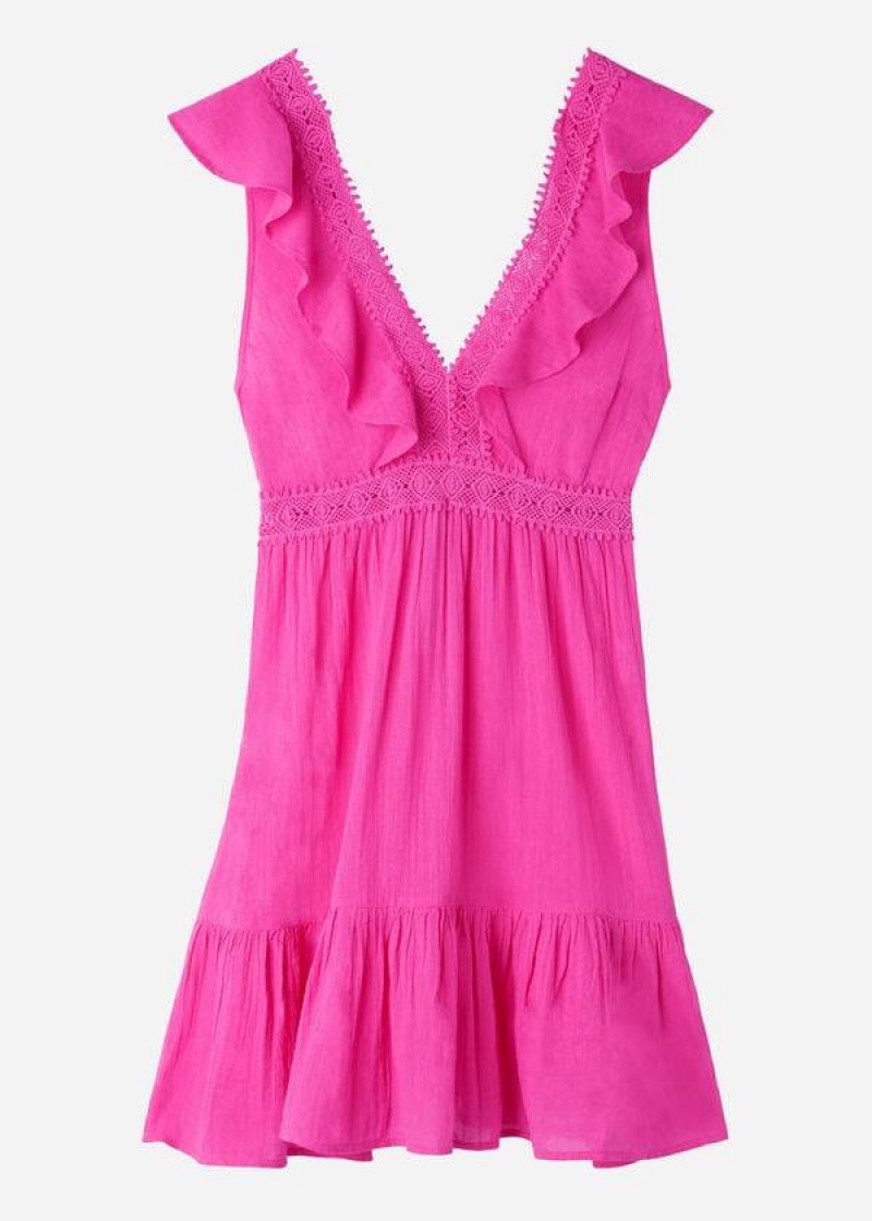 Calzedonia Mini Kleider with Ruffle and Passementerie Cover-Ups Damen Rosa | DE2083YU