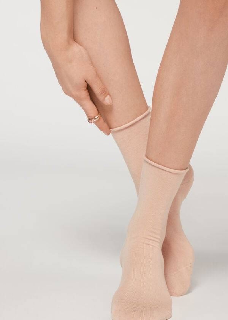 Calzedonia Non-Elastic Baumwoll Ankle Kurzes Socken Damen Beige | DE1731KI