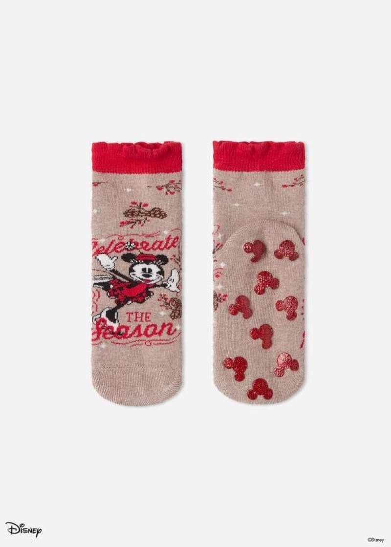 Calzedonia Non-slip Disney Minnie Mouse Christmas Kurzes Socken Kinder Braun | DE1074AP