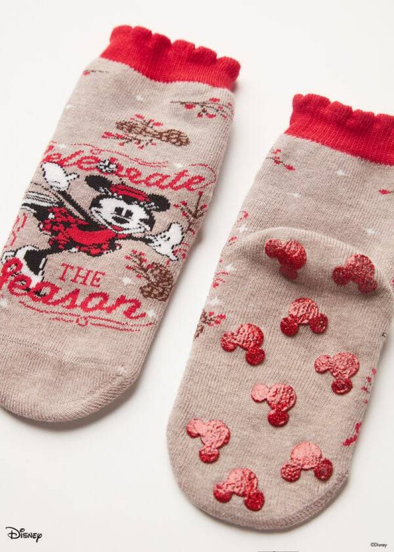 Calzedonia Non-slip Disney Minnie Mouse Christmas Kurzes Socken Kinder Braun | DE1074AP