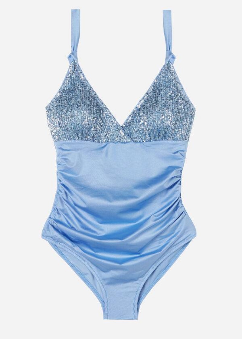 Calzedonia One Piece Cannes Badeanzüge Damen Blau | DE2035PQ