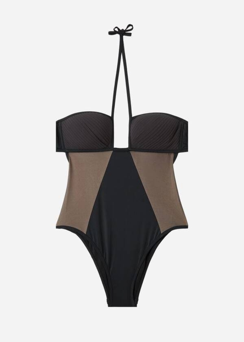 Calzedonia One Piece Tulle Insert Tokyo Badeanzüge Damen Schwarz | DE2020XF