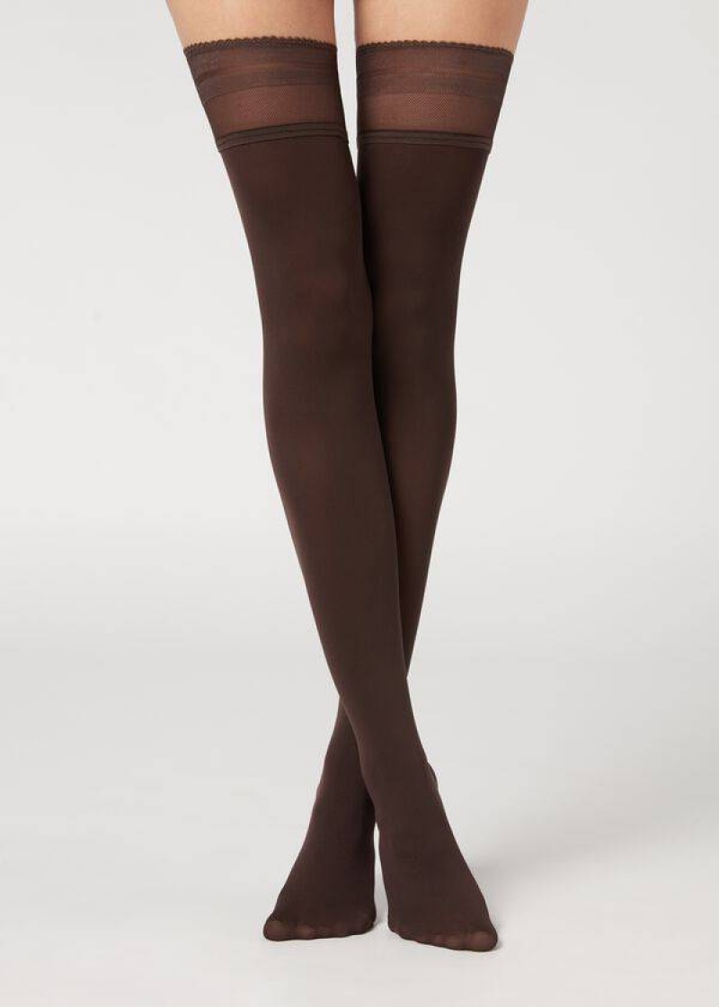 Calzedonia Opaque soft touch Thigh-Highs Stockings Damen Kaffee | DE2924NB