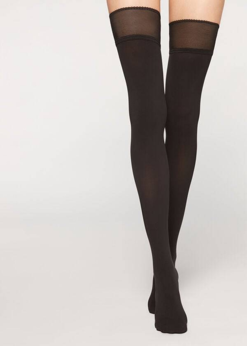 Calzedonia Opaque soft touch Thigh-Highs Stockings Damen Schwarz | DE2923MA