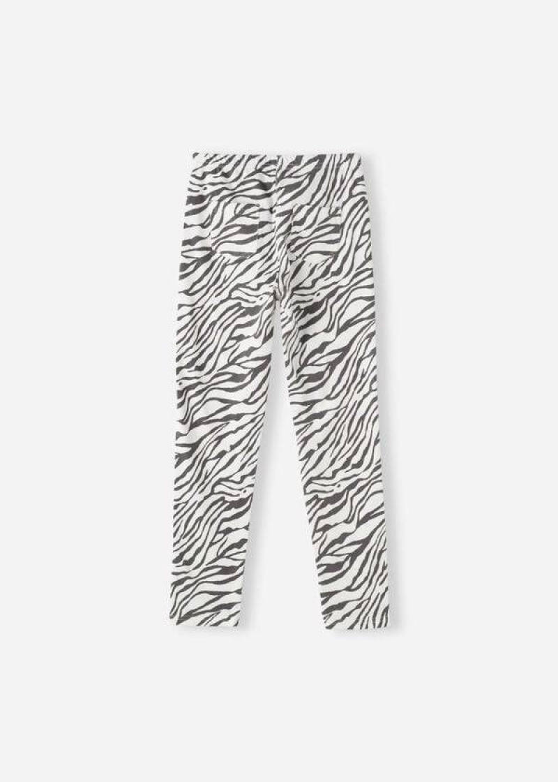 Calzedonia Paisley-Print Denim Leggings Kinder Weiß Schwarz | DE1056LH