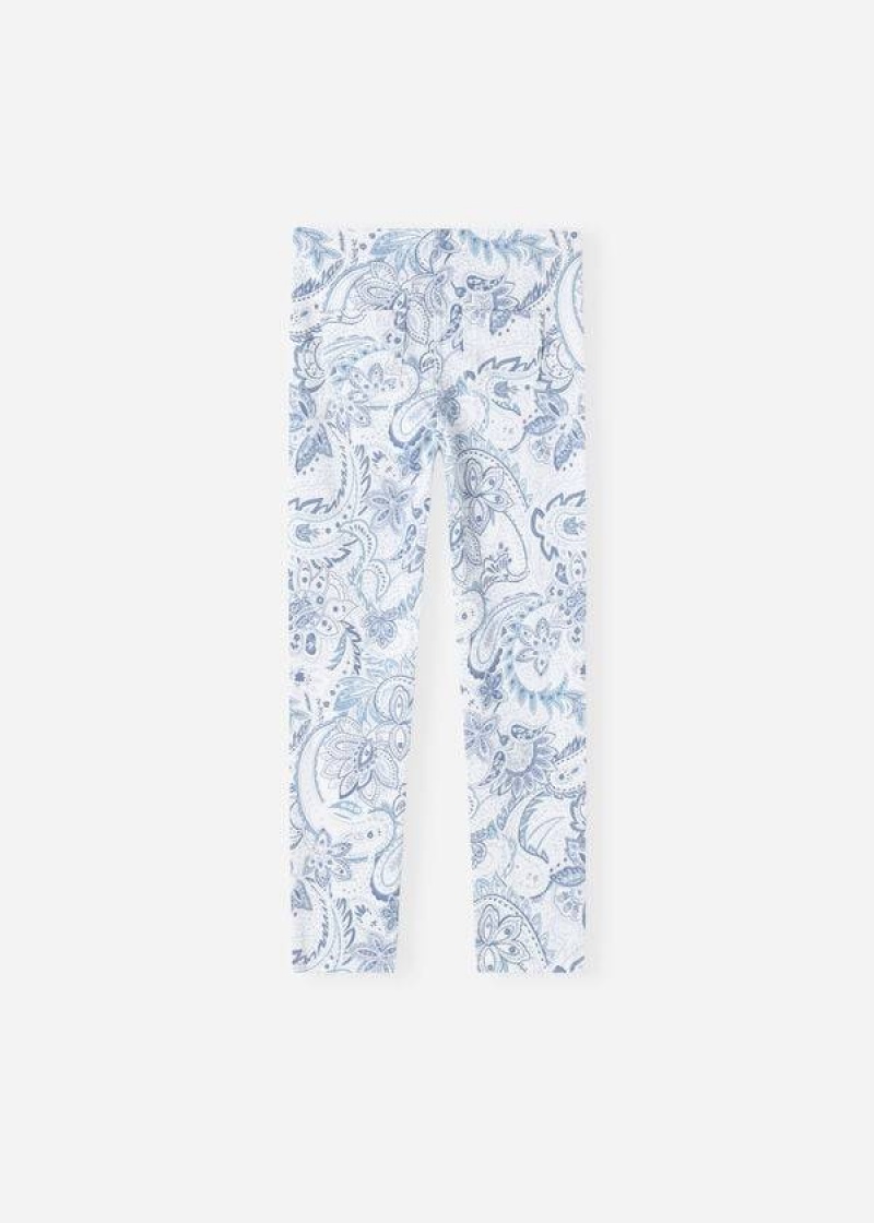 Calzedonia Paisley-Print Denim Leggings Kinder Weiß Blau | DE1055KI