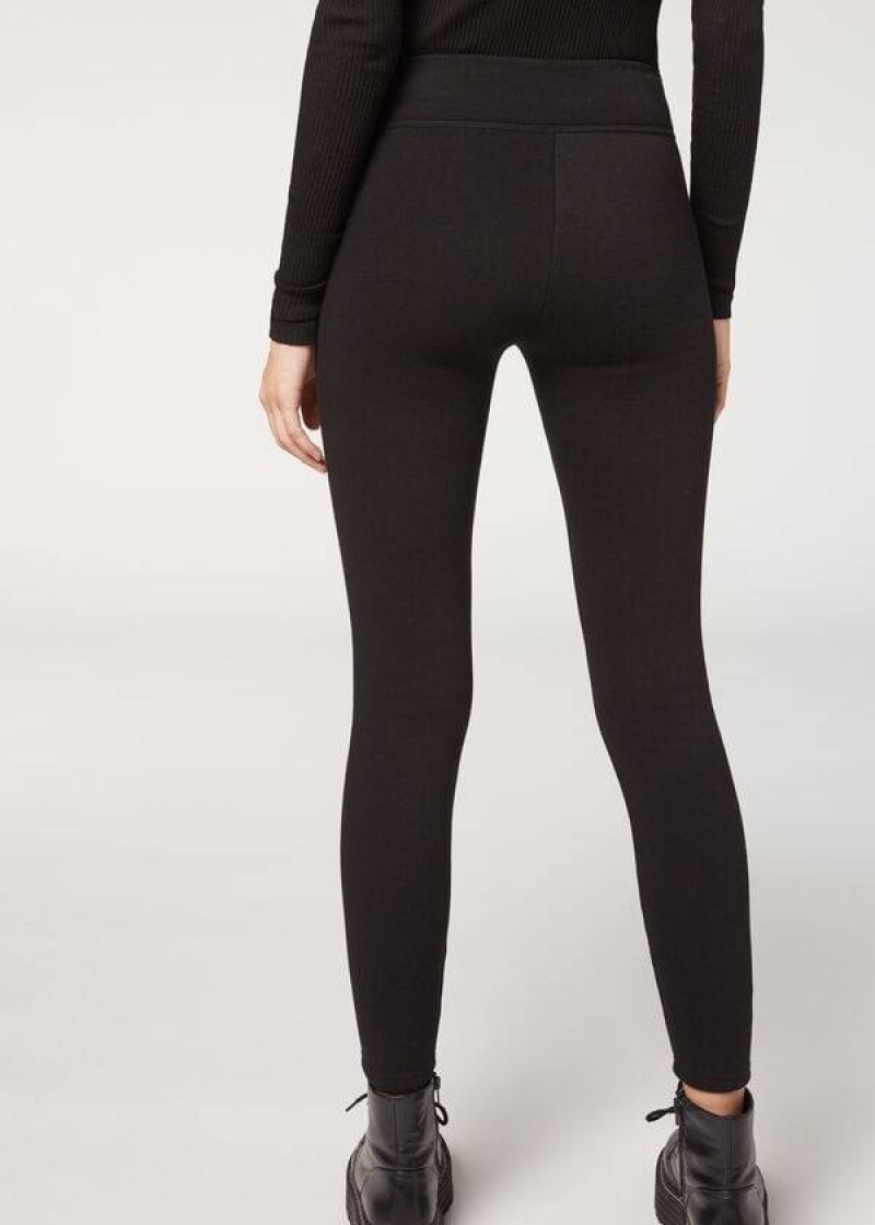 Calzedonia Plush Ultra Thermal Leggings Damen Schwarz | DE1519FM