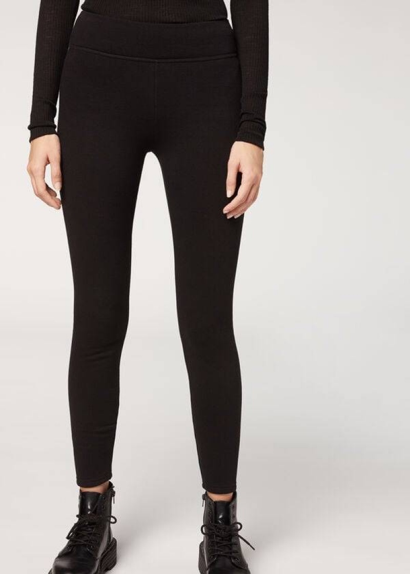 Calzedonia Plush Ultra Thermal Leggings Damen Schwarz | DE1519FM