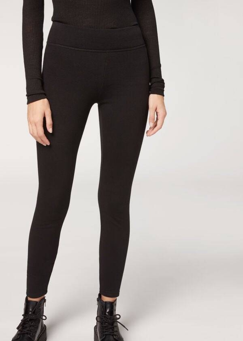 Calzedonia Plush Ultra Thermal Leggings Damen Schwarz | DE1519FM