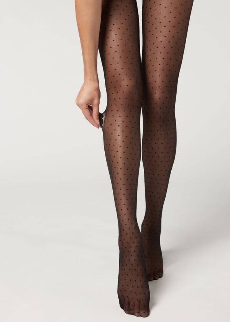 Calzedonia Polka Dot 20 Denier Invisible Sheer Patterned Strumpfhose Damen Schwarz | DE3072AP