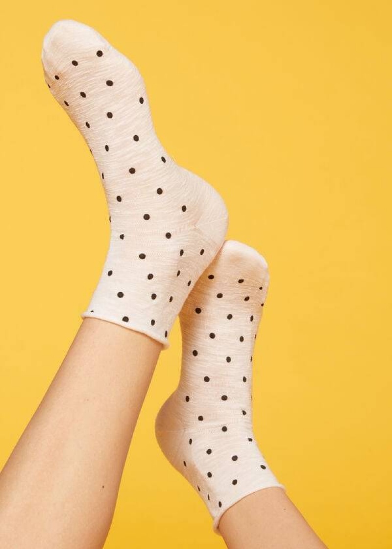 Calzedonia Polka Dot Motif Kurzes with Linen Socken Damen Weiß | DE1723PQ