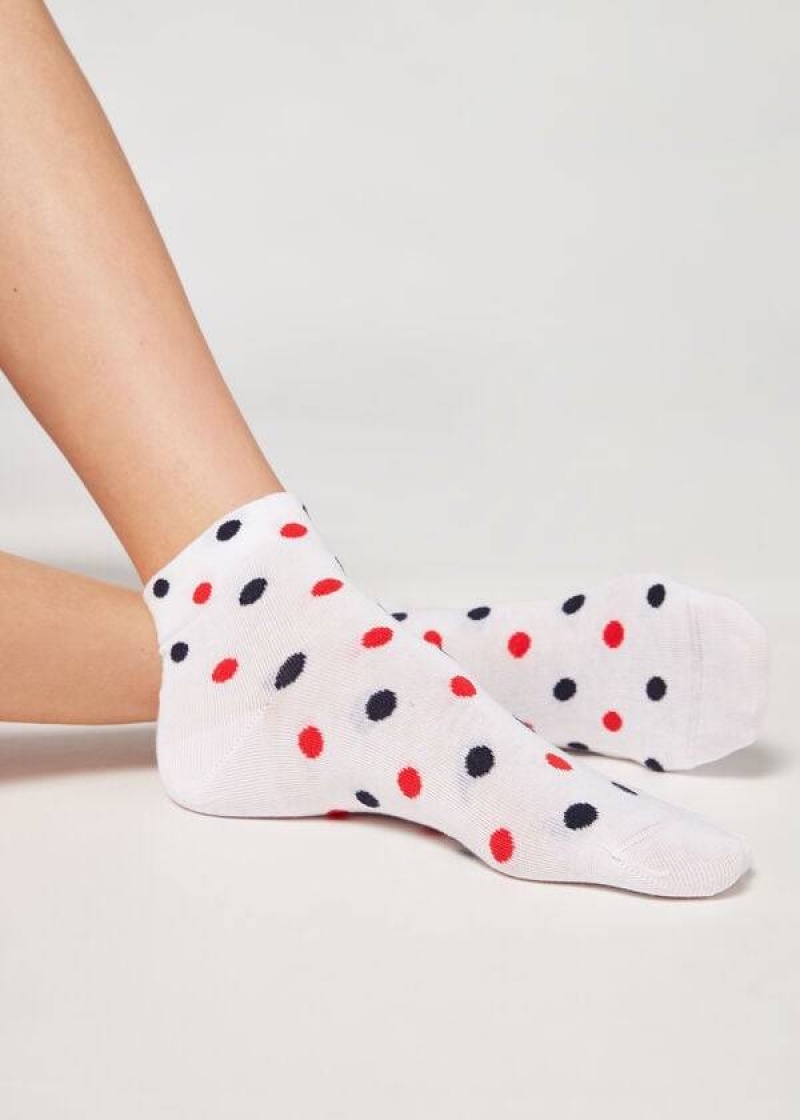 Calzedonia Polka Dot Pattern Kurzes Socken Damen Weiß | DE1720UT