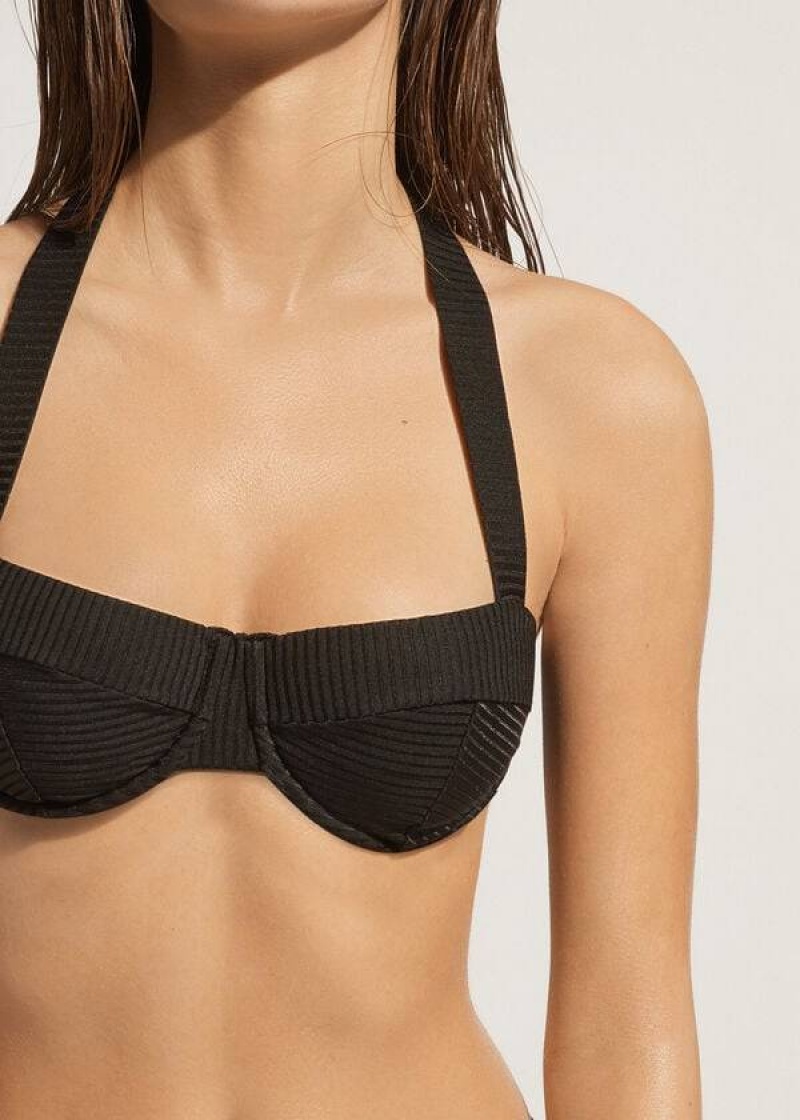 Calzedonia Push-Up Bandeau Parigi Bikinioberteile Damen Schwarz | DE2236EX