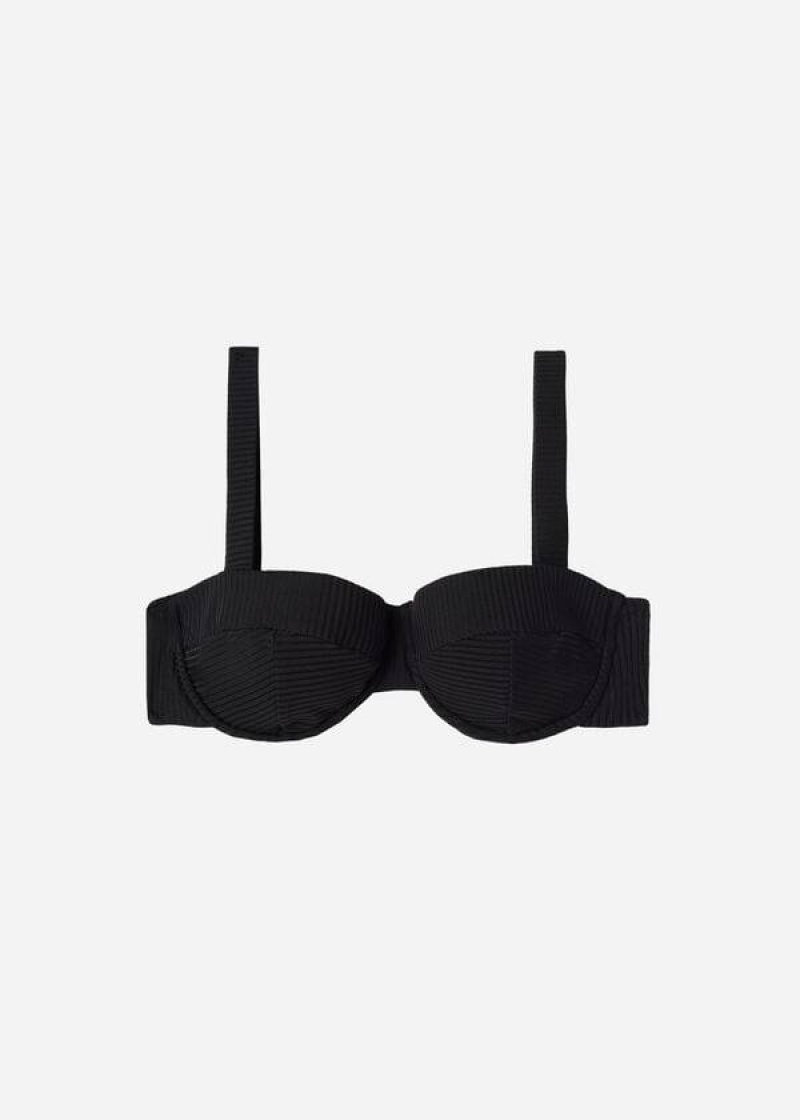 Calzedonia Push-Up Bandeau Parigi Bikinioberteile Damen Schwarz | DE2236EX