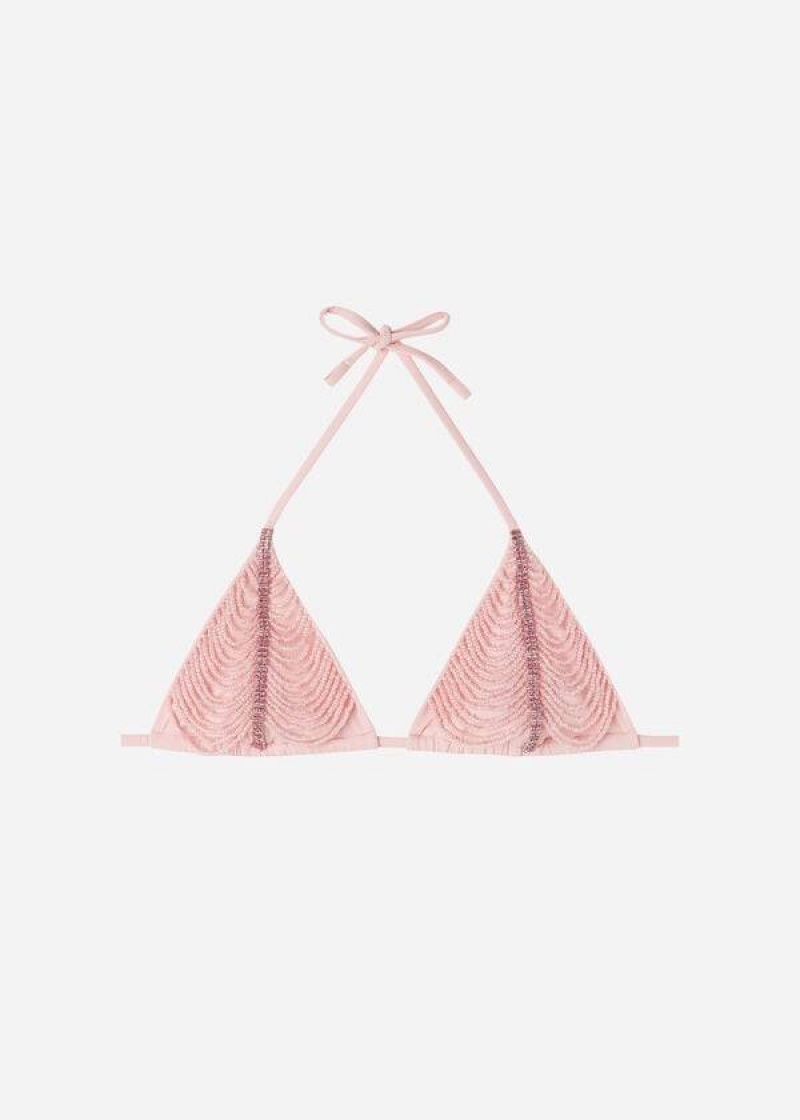 Calzedonia Rhinestone Beaded Badelatschen Triangle Manila Bikinioberteile Damen Rosa | DE2234QZ